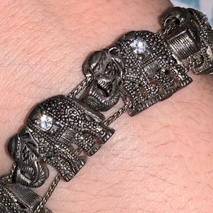 Silver Elephant CZ stones Bracelet